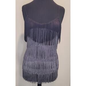 Zara Collection Black Gray Fringe Flapper Mini Dress Tunic Sleeveless NWOT M